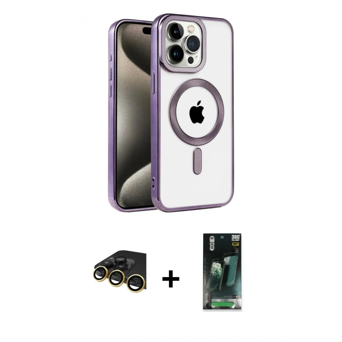 MARSİLYAN™- iPhone 14 Pro Kılıf Eksen Form Koleksiyonu - Siyah 360 Mat Full Body Arka Koruyucu + Raze Metal Kamera Lens - GD