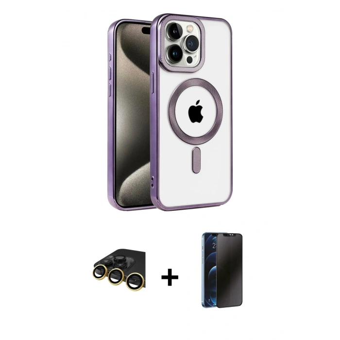 MARSİLYAN™- iPhone 14 Pro Kılıf Eksen Form Koleksiyonu - Siyah 3D Antistatik Hayalet Cam Ekran Koruyucu + Raze Metal Kamera Lens - GD