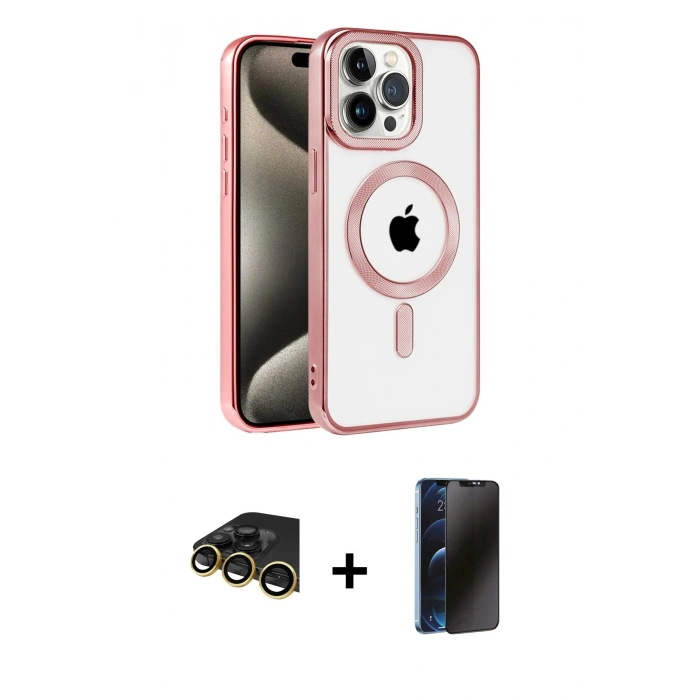 MARSİLYAN™- iPhone 14 Pro Kılıf Eksen Form Koleksiyonu - Siyah 3D Antistatik Hayalet Cam Ekran Koruyucu + Raze Metal Kamera Lens - GD