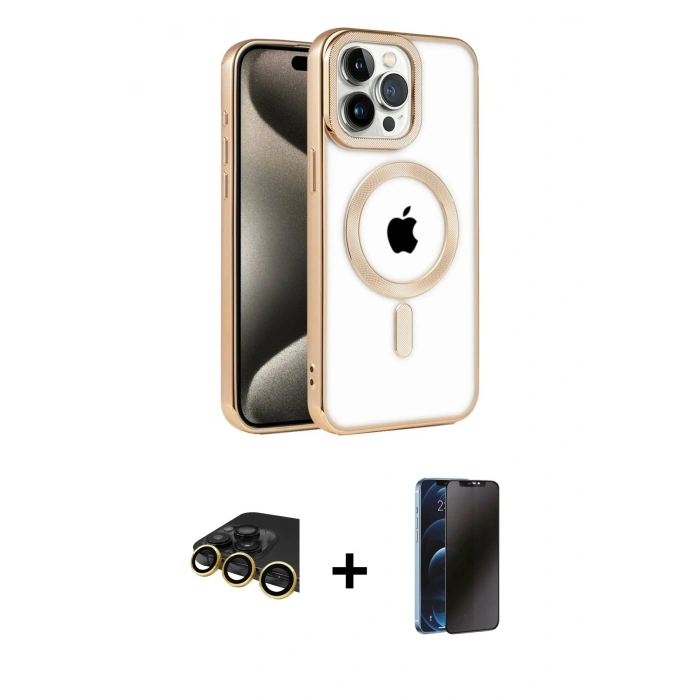 MARSİLYAN™- iPhone 14 Pro Kılıf Eksen Form Koleksiyonu - Siyah 3D Antistatik Hayalet Cam Ekran Koruyucu + Raze Metal Kamera Lens - GD