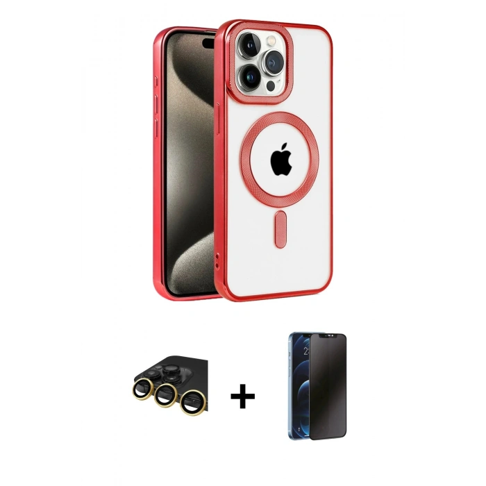 MARSİLYAN™- iPhone 14 Pro Kılıf Eksen Form Koleksiyonu - Siyah 3D Antistatik Hayalet Cam Ekran Koruyucu + Raze Metal Kamera Lens - GD