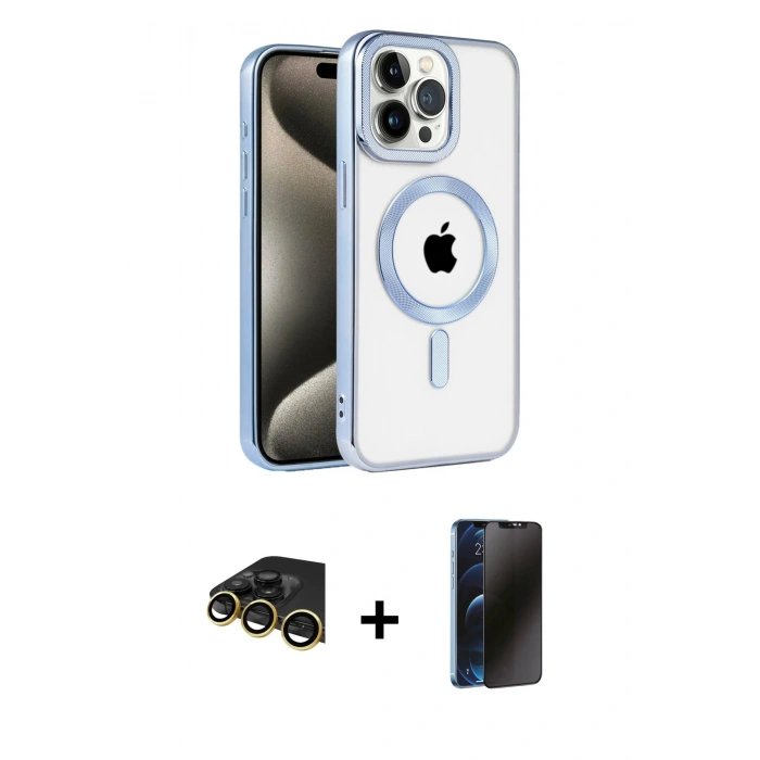 MARSİLYAN™- iPhone 14 Pro Kılıf Eksen Form Koleksiyonu - Siyah 3D Antistatik Hayalet Cam Ekran Koruyucu + Raze Metal Kamera Lens - GD