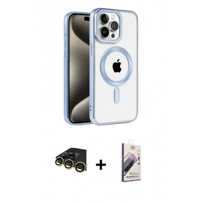 MARSİLYAN™- iPhone 14 Pro Kılıf Eksen Form Koleksiyonu - Siyah Bilvis 3D Mat Cam Ekran Koruyucu + Raze Metal Kamera Lens - GD