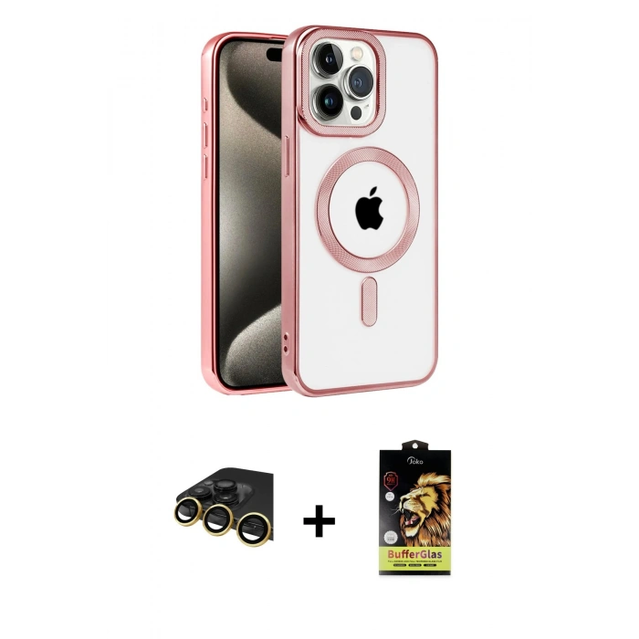 MARSİLYAN™- iPhone 14 Pro Kılıf Eksen Form Koleksiyonu - Siyah Buffer Cam Ekran Koruyucu + Raze Metal Kamera Lens - GD