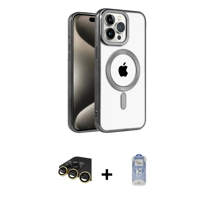 MARSİLYAN™- iPhone 14 Pro Kılıf Eksen Form Koleksiyonu - Siyah Joko Magic 5D Cam + Raze Metal Kamera Lens - GD