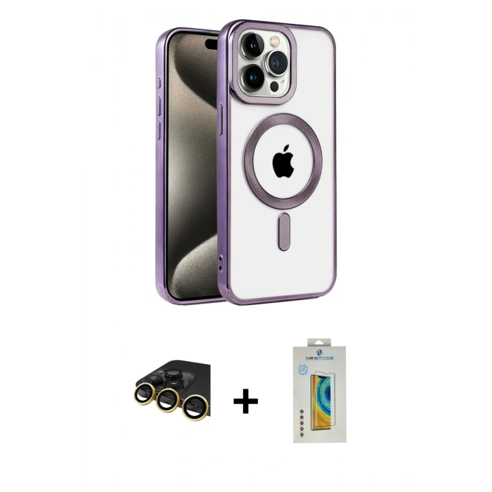 MARSİLYAN™- iPhone 14 Pro Kılıf Eksen Form Koleksiyonu - Siyah Polymer Nano Ekran Koruyucu + Raze Metal Kamera Lens - GD