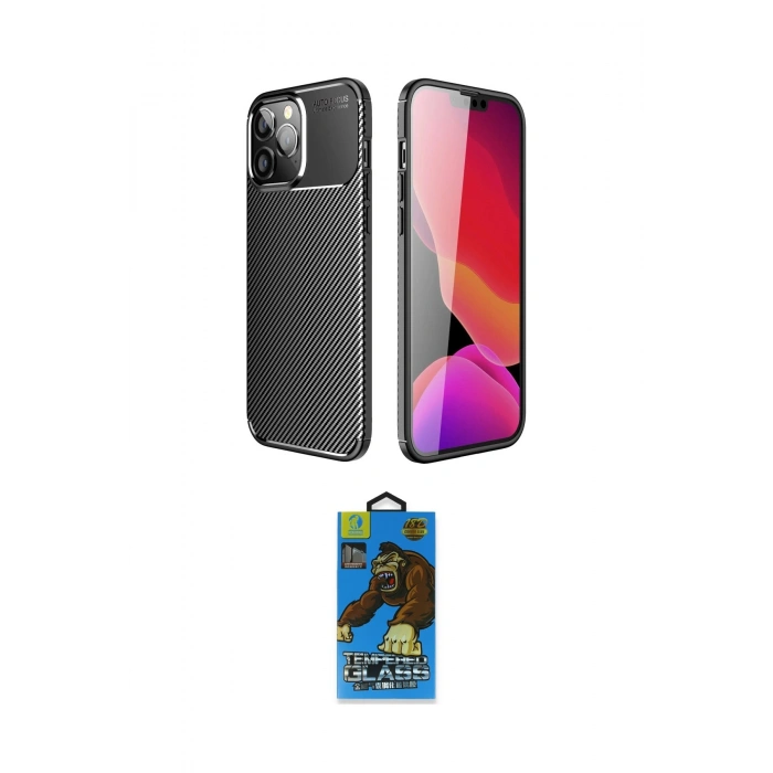 MARSİLYAN™- iPhone 14 Pro Kılıf Eksen Form Prime - Siyah 18D Cam Ekran Koruyucu