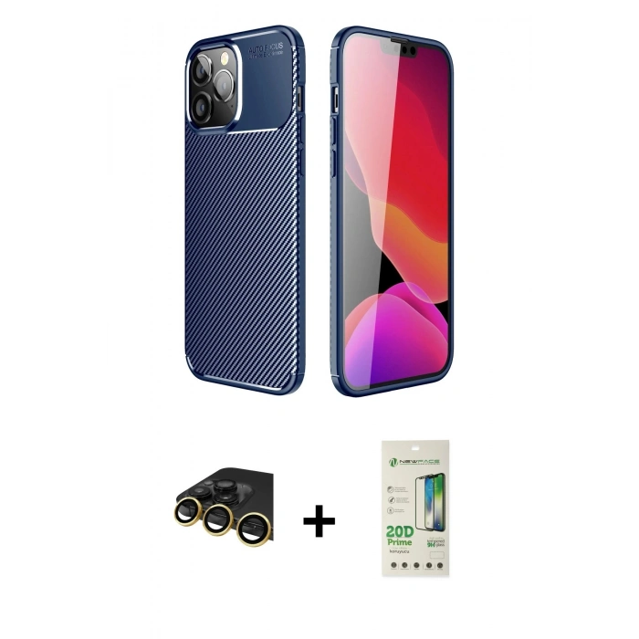 MARSİLYAN™- iPhone 14 Pro Kılıf Eksen Form Prime - Siyah 20D Premium Cam Ekran Koruyucu + Raze Metal Kamera Lens - GD