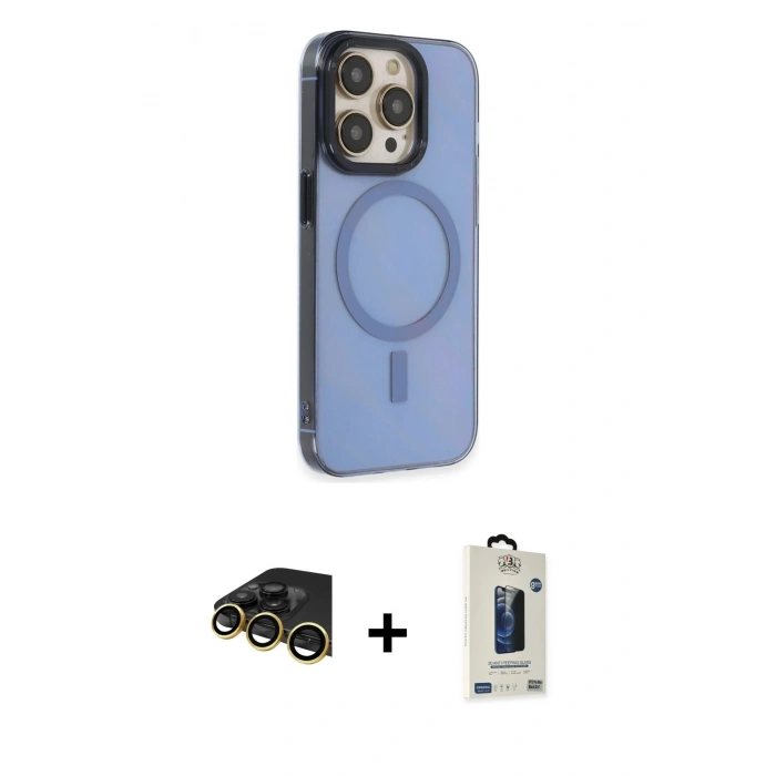 MARSİLYAN™- iPhone 14 Pro Kılıf Eksen Işık Prime - Siyah Bilvis Hayalet Cam Ekran Koruyucu + Raze Metal Kamera Lens - GD