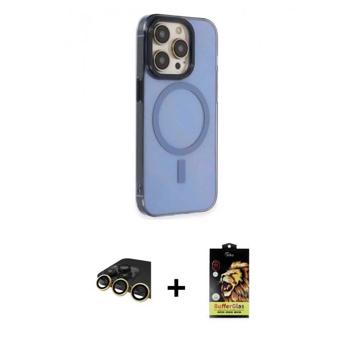 MARSİLYAN™- iPhone 14 Pro Kılıf Eksen Işık Prime - Siyah Buffer Cam Ekran Koruyucu + Raze Metal Kamera Lens - GD