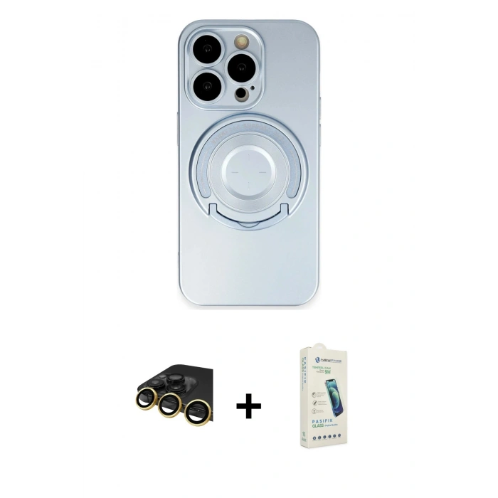MARSİLYAN™- iPhone 14 Pro Kılıf Eksen Klasik Prime - Şeffaf Pasifik Cam Ekran Koruyucu + Raze Metal Kamera Lens - GD