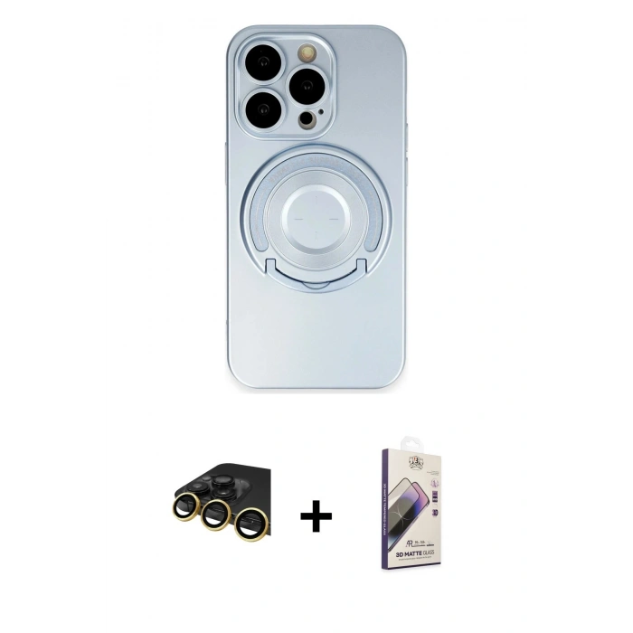 MARSİLYAN™- iPhone 14 Pro Kılıf Eksen Klasik Prime - Siyah Bilvis 3D Mat Cam Ekran Koruyucu + Raze Metal Kamera Lens - GD