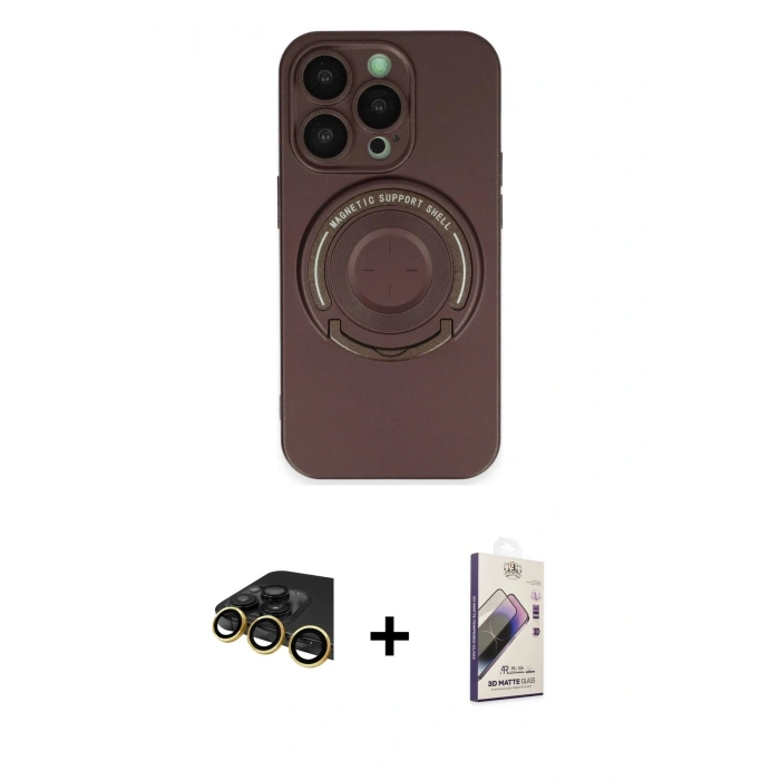 MARSİLYAN™- iPhone 14 Pro Kılıf Eksen Klasik Prime - Siyah Bilvis 3D Mat Cam Ekran Koruyucu + Raze Metal Kamera Lens - GD