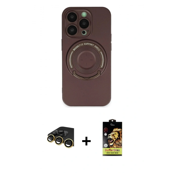 MARSİLYAN™- iPhone 14 Pro Kılıf Eksen Klasik Prime - Siyah Buffer Cam Ekran Koruyucu + Raze Metal Kamera Lens - GD