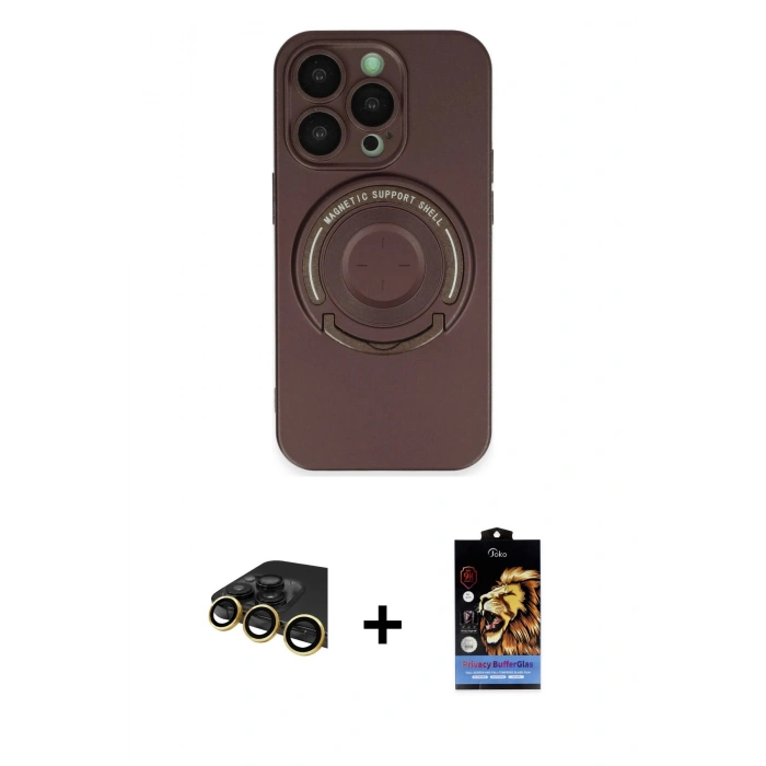 MARSİLYAN™- iPhone 14 Pro Kılıf Eksen Klasik Prime - Siyah Buffer Hayalet Cam Ekran Koruyucu + Raze Metal Kamera Lens - GD