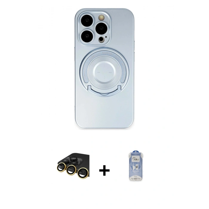 MARSİLYAN™- iPhone 14 Pro Kılıf Eksen Klasik Prime - Siyah Joko Magic 5D Cam + Gold Raze Metal Kamera Lens