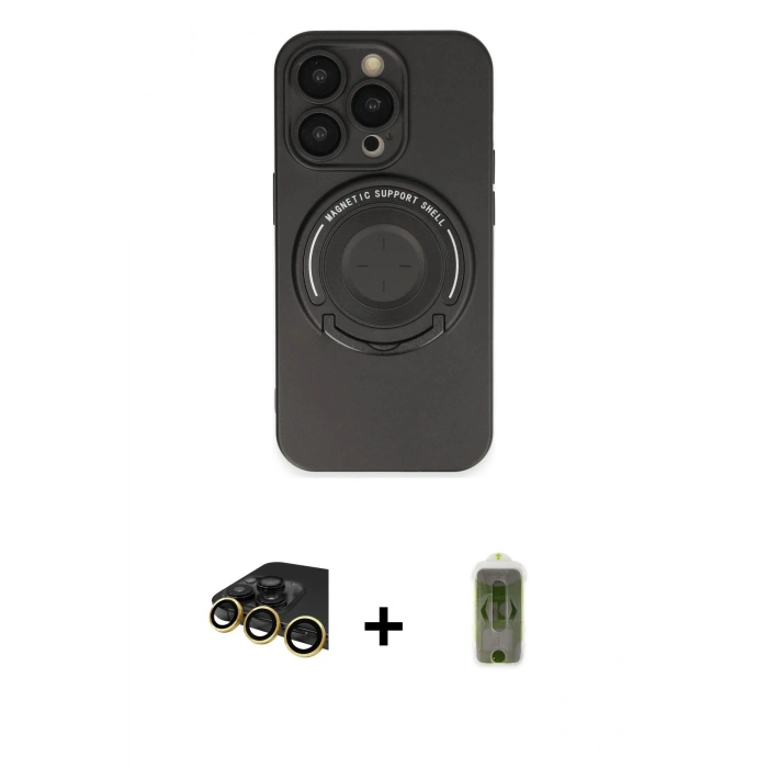 MARSİLYAN™- iPhone 14 Pro Kılıf Eksen Klasik Prime - Siyah Joko Magic 5D Hayalet Cam + Raze Metal Kamera Lens - GD