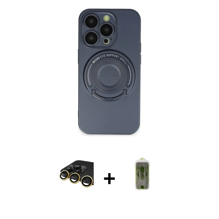 MARSİLYAN™- iPhone 14 Pro Kılıf Eksen Klasik Prime - Siyah Joko Magic 5D Hayalet Cam + Raze Metal Kamera Lens - GD
