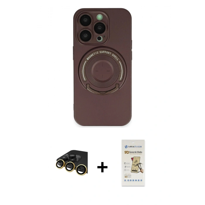 MARSİLYAN™- iPhone 14 Pro Kılıf Eksen Klasik Prime - Siyah Mat Seramik Nano Ekran Koruyucu + Raze Metal Kamera Lens - GD