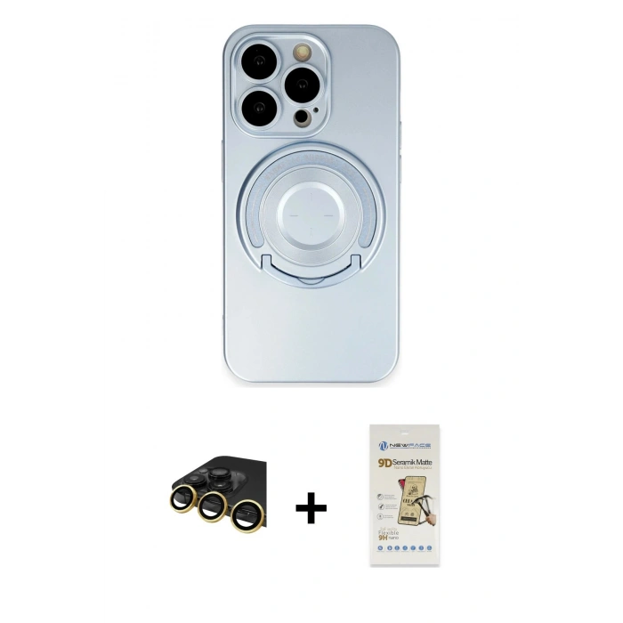 MARSİLYAN™- iPhone 14 Pro Kılıf Eksen Klasik Prime - Siyah Mat Seramik Nano Ekran Koruyucu + Raze Metal Kamera Lens - GD