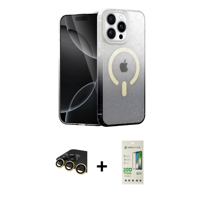 MARSİLYAN™- iPhone 14 Pro Kılıf Eksen Minimal Özel Seri - Siyah 20D Premium Cam Ekran Koruyucu + Raze Metal Kamera Lens - GD