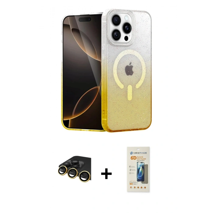 MARSİLYAN™- iPhone 14 Pro Kılıf Eksen Minimal Özel Seri - Siyah 6D Mat Seramik Hayalet Nano Ekran Koruyucu + Raze Metal Kamera Lens - GD