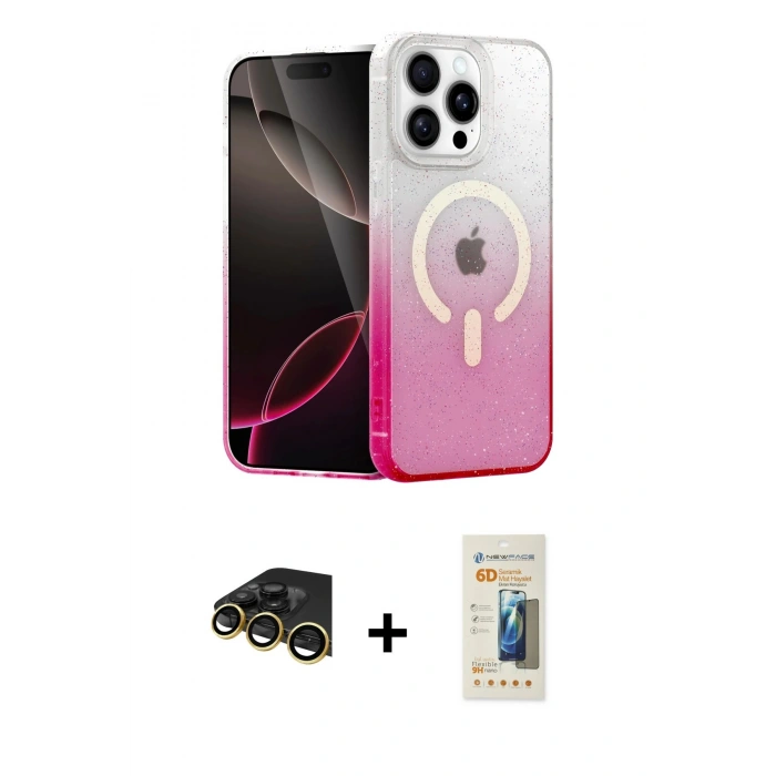 MARSİLYAN™- iPhone 14 Pro Kılıf Eksen Minimal Özel Seri - Siyah 6D Mat Seramik Hayalet Nano Ekran Koruyucu + Raze Metal Kamera Lens - GD
