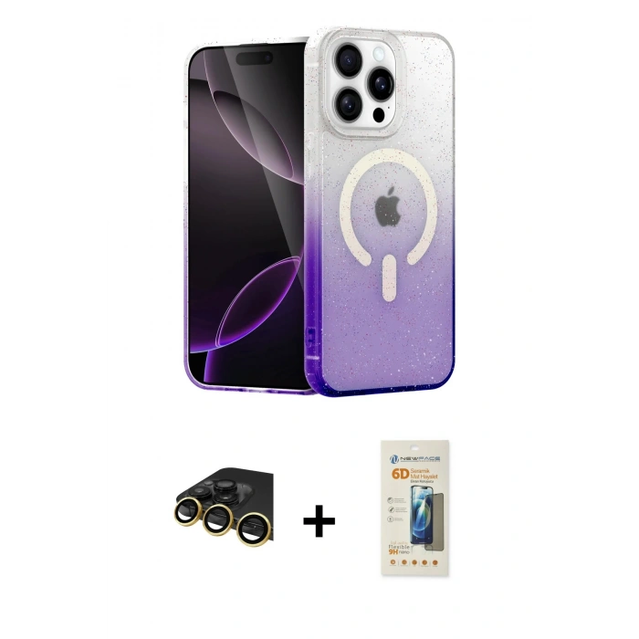 MARSİLYAN™- iPhone 14 Pro Kılıf Eksen Minimal Özel Seri - Siyah 6D Mat Seramik Hayalet Nano Ekran Koruyucu + Raze Metal Kamera Lens - GD