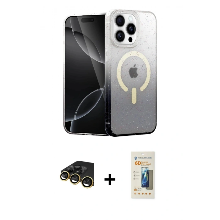 MARSİLYAN™- iPhone 14 Pro Kılıf Eksen Minimal Özel Seri - Siyah 6D Mat Seramik Hayalet Nano Ekran Koruyucu + Raze Metal Kamera Lens - GD
