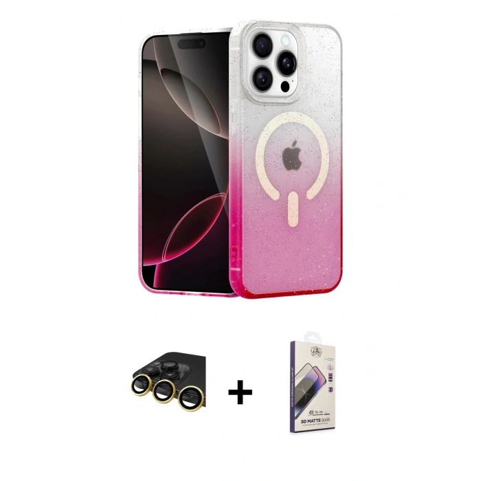 MARSİLYAN™- iPhone 14 Pro Kılıf Eksen Minimal Özel Seri - Siyah Bilvis 3D Mat Cam Ekran Koruyucu + Raze Metal Kamera Lens - GD