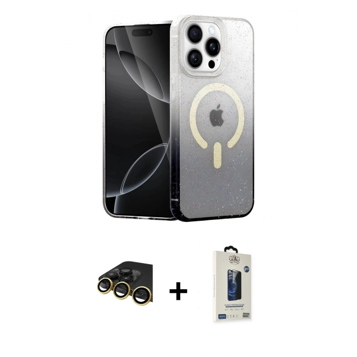 MARSİLYAN™- iPhone 14 Pro Kılıf Eksen Minimal Özel Seri - Siyah Bilvis Hayalet Cam Ekran Koruyucu + Raze Metal Kamera Lens - GD