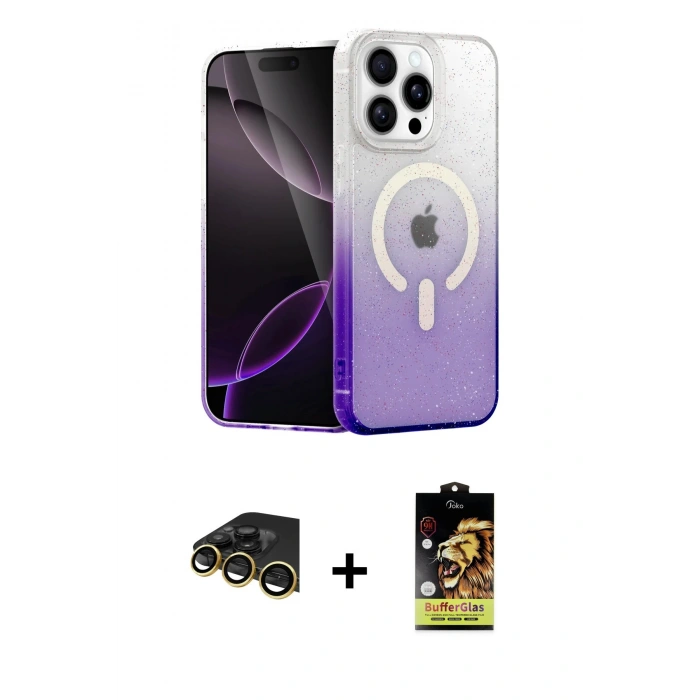 MARSİLYAN™- iPhone 14 Pro Kılıf Eksen Minimal Özel Seri - Siyah Buffer Cam Ekran Koruyucu + Raze Metal Kamera Lens - GD