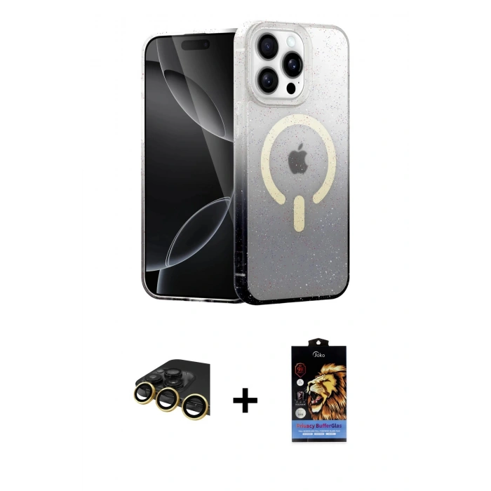 MARSİLYAN™- iPhone 14 Pro Kılıf Eksen Minimal Özel Seri - Siyah Buffer Hayalet Cam Ekran Koruyucu + Raze Metal Kamera Lens - GD