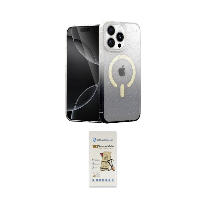 MARSİLYAN™- iPhone 14 Pro Kılıf Eksen Minimal Özel Seri - Siyah Mat Seramik Nano Ekran Koruyucu