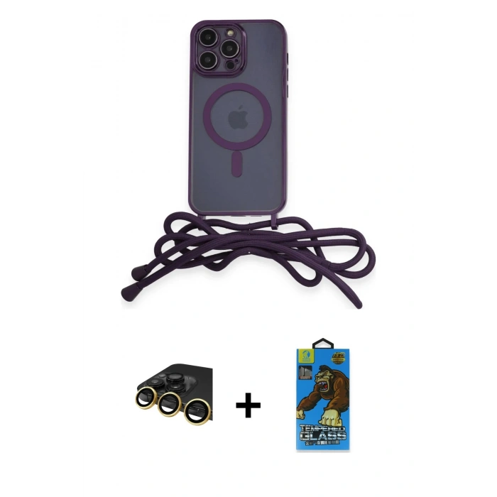 MARSİLYAN™- iPhone 14 Pro Kılıf Eksen Özel Seri - Siyah 18D Cam Ekran Koruyucu + Raze Metal Kamera Lens - GD