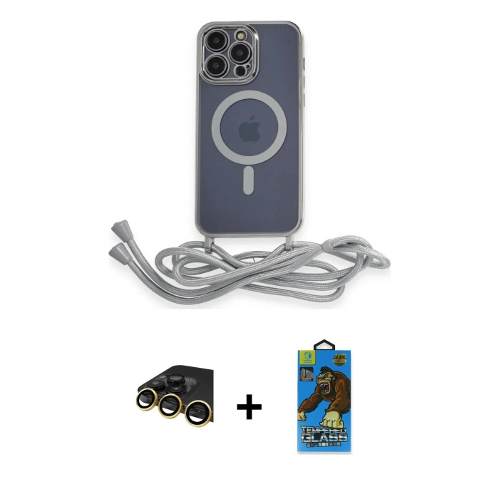 MARSİLYAN™- iPhone 14 Pro Kılıf Eksen Özel Seri - Siyah 18D Cam Ekran Koruyucu + Raze Metal Kamera Lens - GD