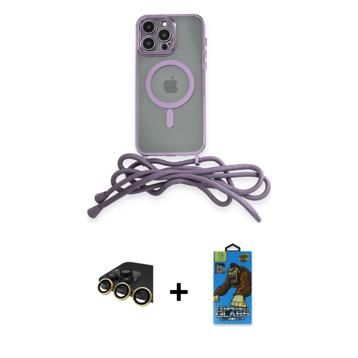 MARSİLYAN™- iPhone 14 Pro Kılıf Eksen Özel Seri - Siyah 18D Cam Ekran Koruyucu + Raze Metal Kamera Lens - GD