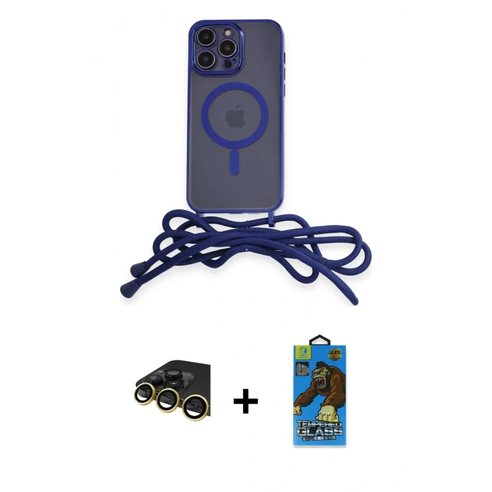 MARSİLYAN™- iPhone 14 Pro Kılıf Eksen Özel Seri - Siyah 18D Cam Ekran Koruyucu + Raze Metal Kamera Lens - GD