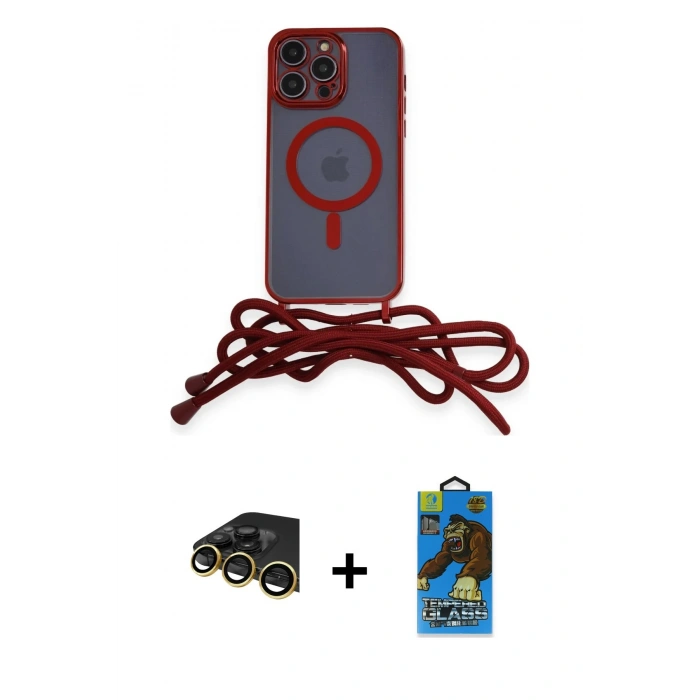 MARSİLYAN™- iPhone 14 Pro Kılıf Eksen Özel Seri - Siyah 18D Cam Ekran Koruyucu + Raze Metal Kamera Lens - GD