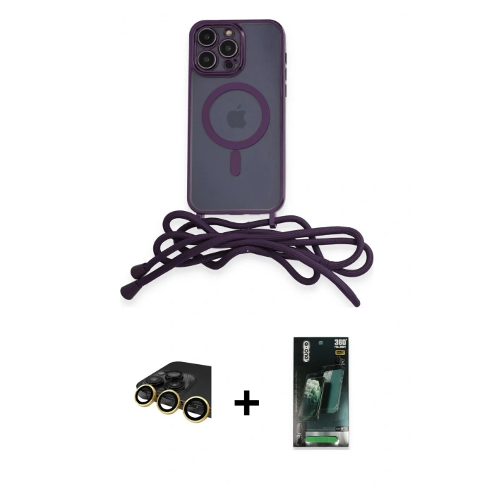 MARSİLYAN™- iPhone 14 Pro Kılıf Eksen Özel Seri - Siyah 360 Mat Full Body Arka Koruyucu + Raze Metal Kamera Lens - GD