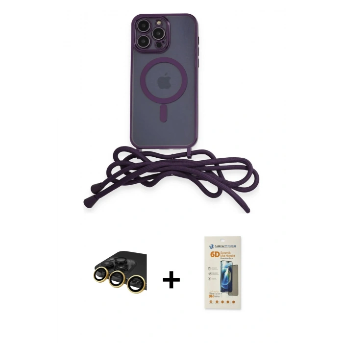 MARSİLYAN™- iPhone 14 Pro Kılıf Eksen Özel Seri - Siyah 6D Mat Seramik Hayalet Nano Ekran Koruyucu + Raze Metal Kamera Lens - GD