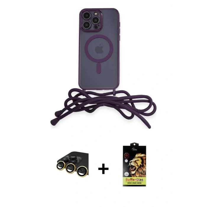 MARSİLYAN™- iPhone 14 Pro Kılıf Eksen Özel Seri - Siyah Buffer Cam Ekran Koruyucu + Raze Metal Kamera Lens - GD