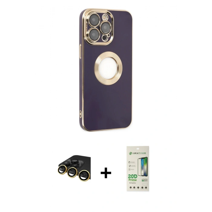 MARSİLYAN™- iPhone 14 Pro Kılıf İz Form Serisi - Siyah 20D Premium Cam Ekran Koruyucu + Raze Metal Kamera Lens - GD