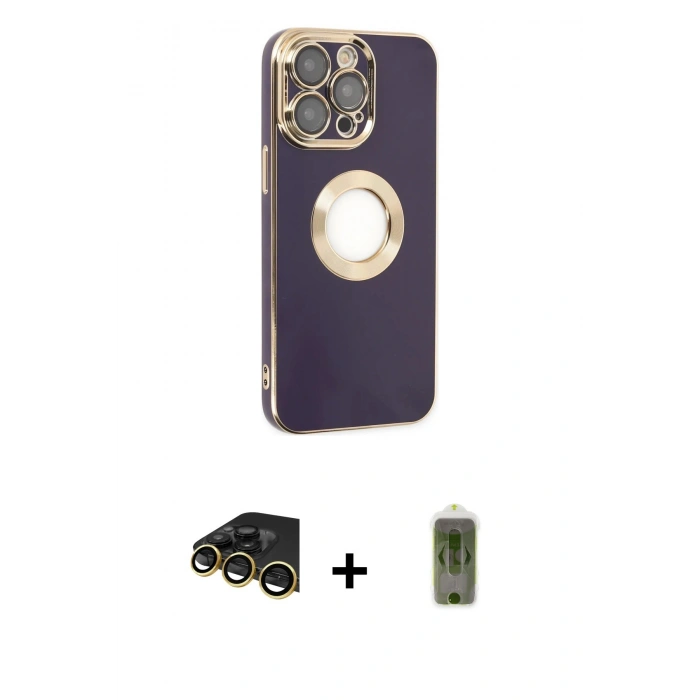 MARSİLYAN™- iPhone 14 Pro Kılıf İz Form Serisi - Siyah Joko Magic 5D Hayalet Cam + Raze Metal Kamera Lens - GD