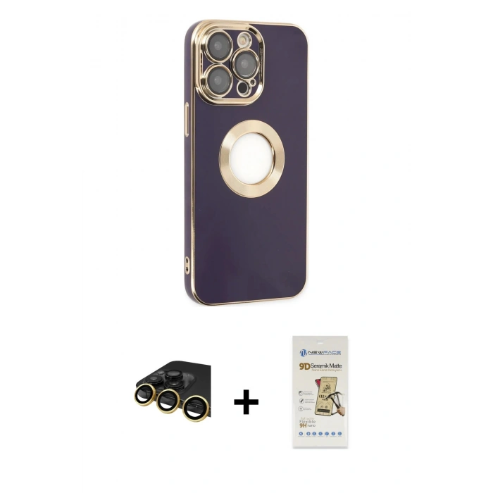 MARSİLYAN™- iPhone 14 Pro Kılıf İz Form Serisi - Siyah Mat Seramik Nano Ekran Koruyucu + Raze Metal Kamera Lens - GD