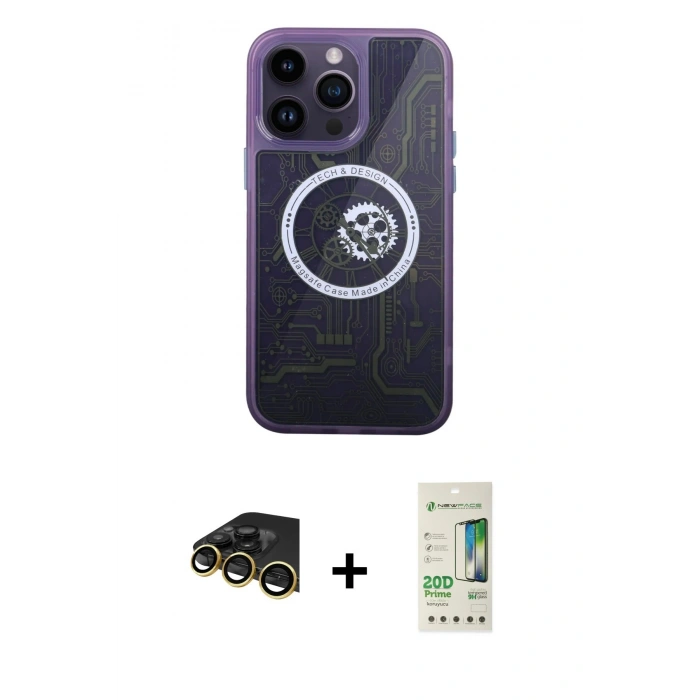 MARSİLYAN™- iPhone 14 Pro Kılıf İz Form - Siyah 20D Premium Cam Ekran Koruyucu + Raze Metal Kamera Lens - GD