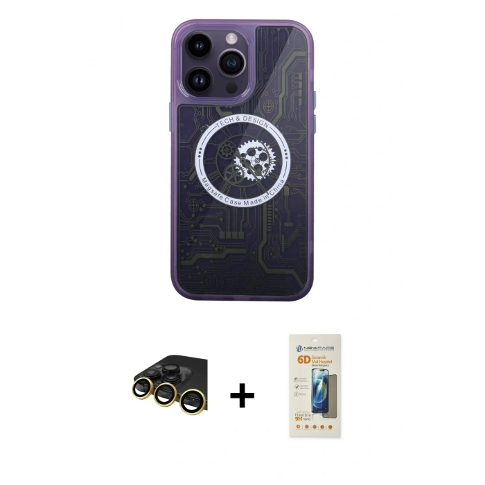 MARSİLYAN™- iPhone 14 Pro Kılıf İz Form - Siyah 6D Mat Seramik Hayalet Nano Ekran Koruyucu + Raze Metal Kamera Lens - GD