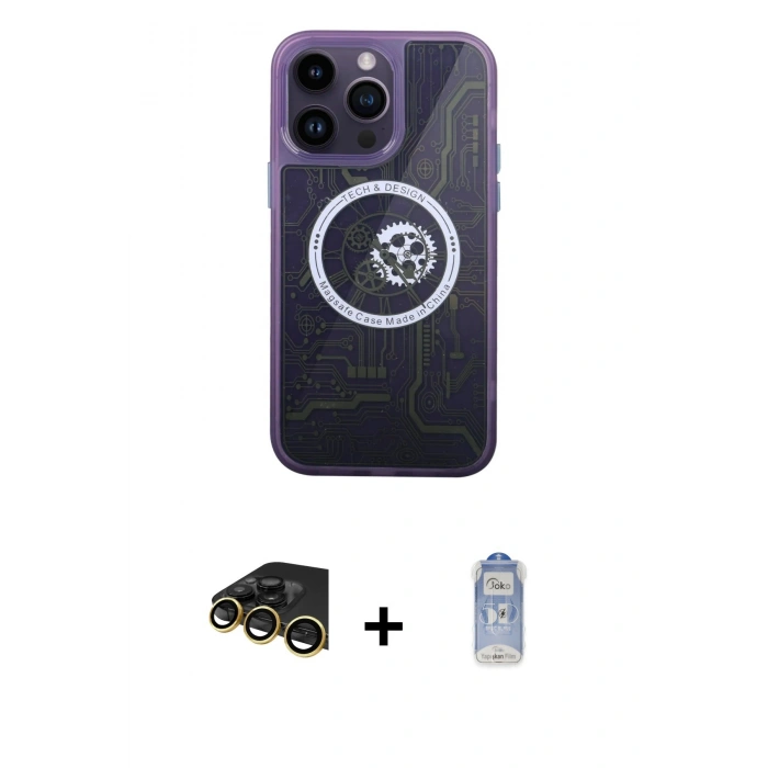 MARSİLYAN™- iPhone 14 Pro Kılıf İz Form - Siyah Joko Magic 5D Cam + Raze Metal Kamera Lens - GD