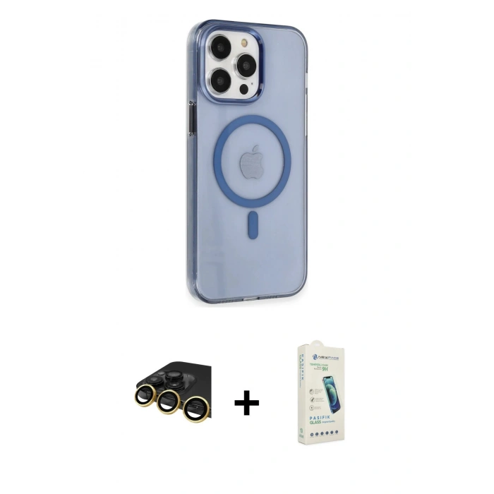 MARSİLYAN™- iPhone 14 Pro Kılıf Kıvılcım Asil Özel Seri - Şeffaf Pasifik Cam Ekran Koruyucu + Raze Metal Kamera Lens - GD