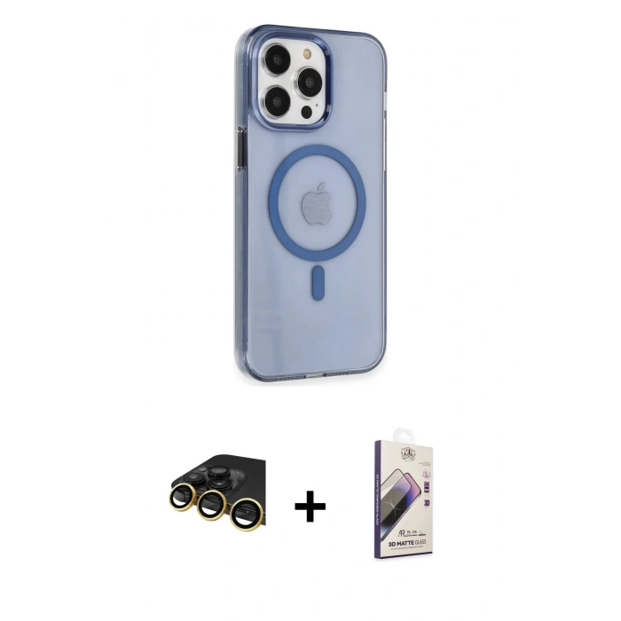 MARSİLYAN™- iPhone 14 Pro Kılıf Kıvılcım Asil Özel Seri - Siyah Bilvis 3D Mat Cam Ekran Koruyucu + Raze Metal Kamera Lens - GD